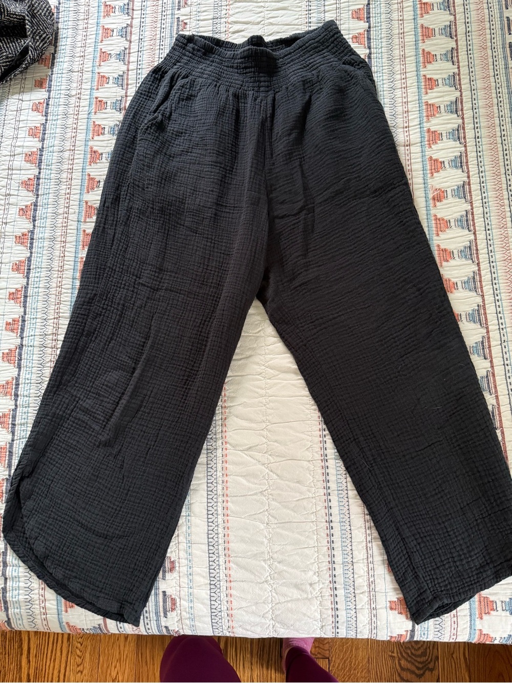 Marine Layer Black Double-Cloth Cotton Wide Leg Pants